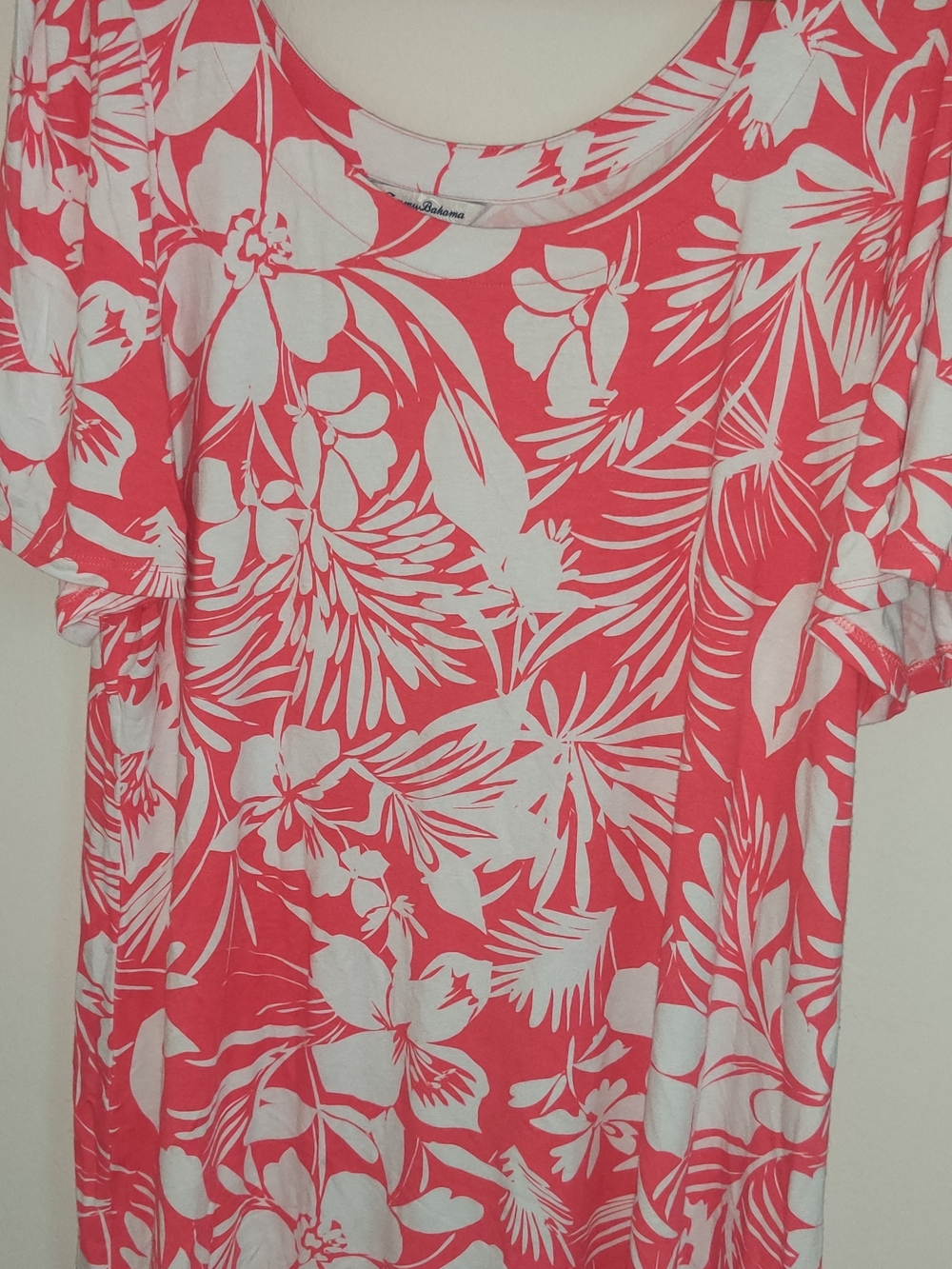 Tommy Bahama Coral and White Tropical Print Dress Sz XL